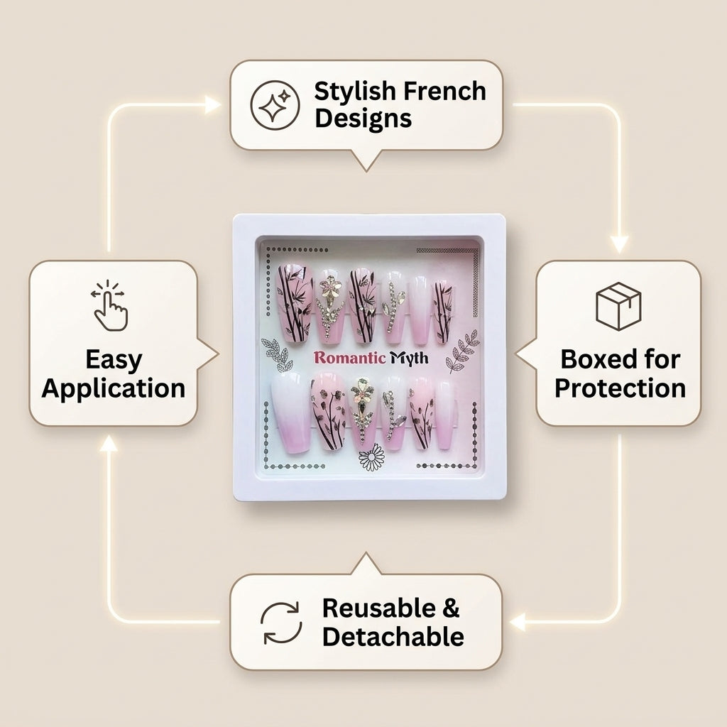 Nails French Style Wearable, Artificial Removable Reusable for Teens, Fake for Daily Use
