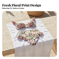 High Waist Ruffle Bikini Modest Coverage Floral Print Bikini Set Vintage Influenced High Waisted Floral Swimsuit for Moms, Adults, Beach, Resort