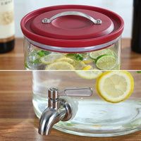 Glass Dispenser Beverage Dispenser with Bamboo Stand, 10L Large Drink Dispenser Cold Water Kettle, Nordic Style Ice Pattern for Parties