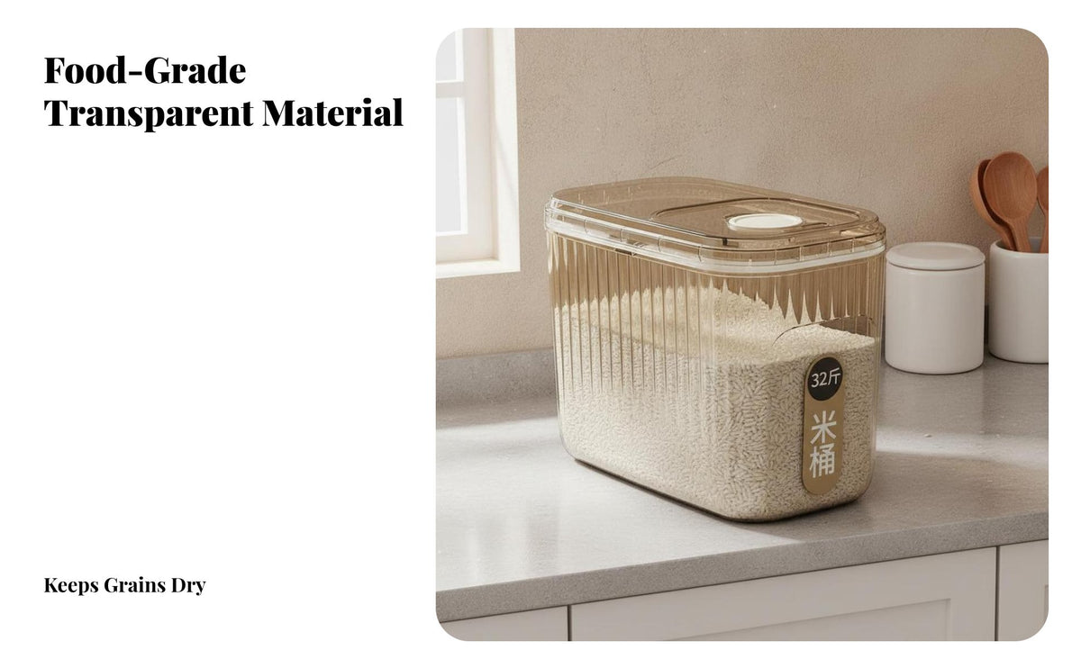 Rice Storage Container Food-Grade Material Rice Container Grain Dispenser with Measuring Measure Airtight Closure