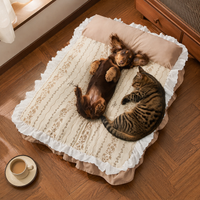 French Retro Dog Bed for Small Dogs Cats, 62x43cm Dog Basket with Removable Cushion, Washable Dog Cushion for Teddy