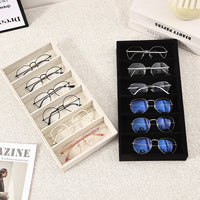 6-Grid Flannel Glasses Storage Box Display Rack with Drawer