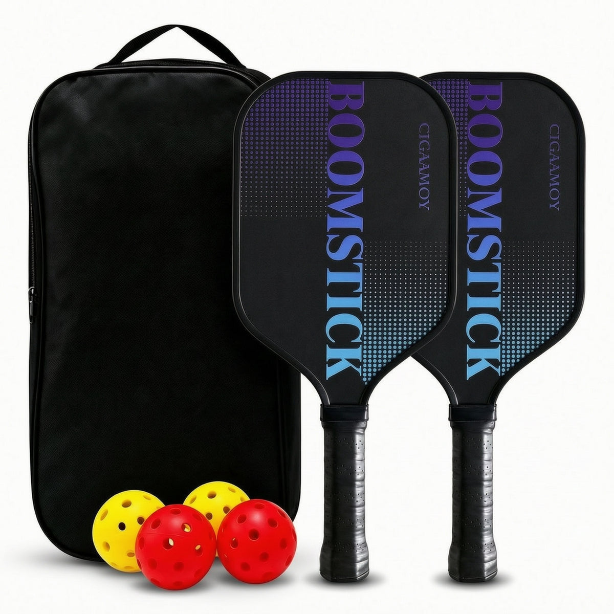 2 Pieces Carbon Fiber Pickleball Paddle Set with Balls 16mm Pickleball Paddles with Carry Bag Cushioned Racket Anti-Slip for Beginners, Outdoor Play, Training