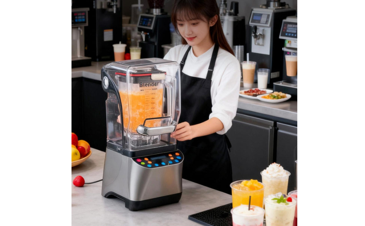 Commercial Blender Self-Cleaning Sound-Dampening Blender Stainless Steel Blades Measurement Markings Kitchen Appliance for Bar