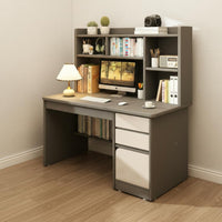 Ample Storage Space Solid Wood Desk Bookcase Combo Multi-Functional Student Workstation with Drawers Modern Design Study Desk with Bookshelf Low Formaldehyde for Students