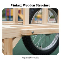 Antique Design Wheelbarrow Solid Wood Frame Single Wheel Wooden Cart Unicycle Push Cart for Families, Students, Company Outings, School Events