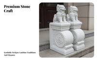 2 Pieces Traditional Marble Door Pier Auspicious Symbol Chinese Door Drum Statue Finely Detailed Carved Stone Gate Protector for Villa Owners
