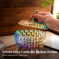 Glass Candy Jar Elegant Design Lidded Glass Candy Dish Versatile Crystal Embossed Jar for Decor Enthusiasts, Hosts, Living Room, Kitchen, Weddings