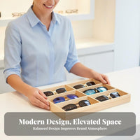 Compartmentalized Design Wooden Glasses Display Case High Quality Wood Wooden Sunglasses Display Tray Large Capacity for Shop Counter