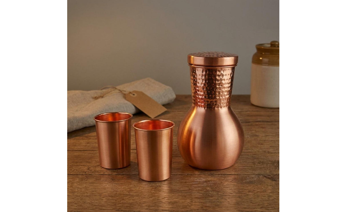 Copper Water Jug Set Snug Lid Copper Jug Set Narrow Neck Servingware