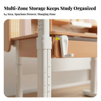 Anti-Pinch Safety Design Height Adjustable Kids Desk Set Safe & Long-Lasting Kids Desk and Chair Set Storage Drawer Solid Wood children's Writing Table Widened Desktop for Students, Boys, Girls, Homework, Homeschooling, Reading, Playroom