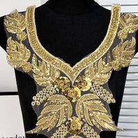 Beaded Applique with Rhinestones Handmade V-Neck Collar Applique DIY