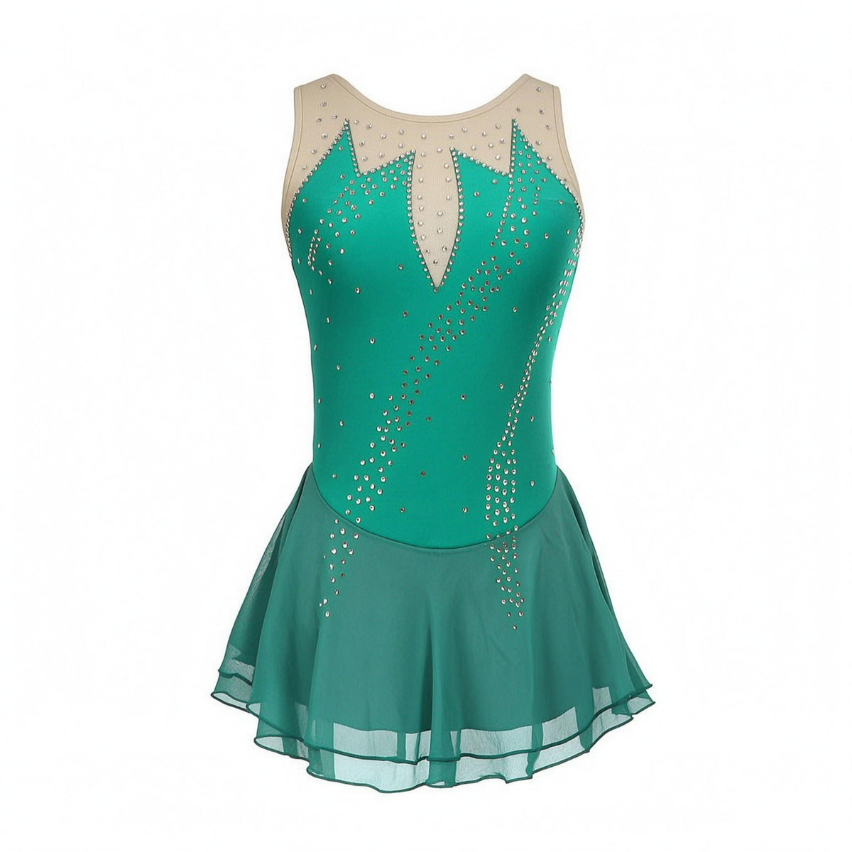 Figure Skating Dress Flared Skirt Sleeveless Skating Dress Breathable Glittering Stage Costume for Dancers
