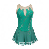 Figure Skating Dress Flared Skirt Sleeveless Skating Dress Breathable Glittering Stage Costume for Dancers