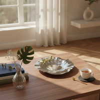 Stainless Steel Fruit Plate Lustrous Plate with Rippled Surface Decorative Tray for Dining Table, Entryway