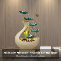 Housewarming Gift Circulating Water Ornament Minimalist Design Cascading Tabletop Fountain Good Luck Charm LED Light Water Feature Soothing Sounds for Feng Shui Enthusiasts, Meditation Practitioners, Tea Room, Entryway, Desktop, Office