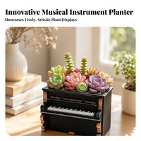 Black Upright Piano Planter Gold Trim Tabletop Piano Planter Matte Plant Container Vintage