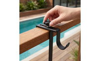 Metal Adjustable Pool Pole Hanger Heavy Duty Pool Pole Hanger Rust-Resistant Fence Hook with Clamp Sturdy for Homeowners, Swimming Pools, Fences, Patios, Garages