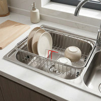 Extendable Colander Telescopic Drain Basket, 304 Stainless Steel Over the Sink Drainer Sink Strainer, Space-Saving Kitchen Storage for Dishes