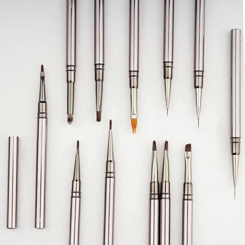 12 Piece Metal Handle Nail Set for Manicure, Professional Painting Brushes for Beginners, Ombre Gradient Design Tools