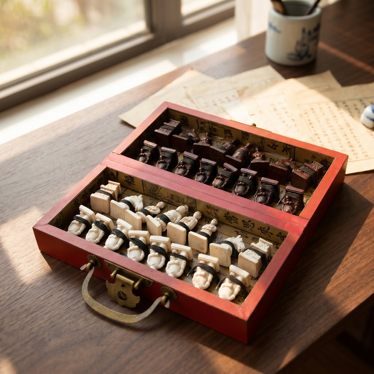 Vintage Chess Set with Case Foldable Folding Chess Set Portable Game Classic for Collectors