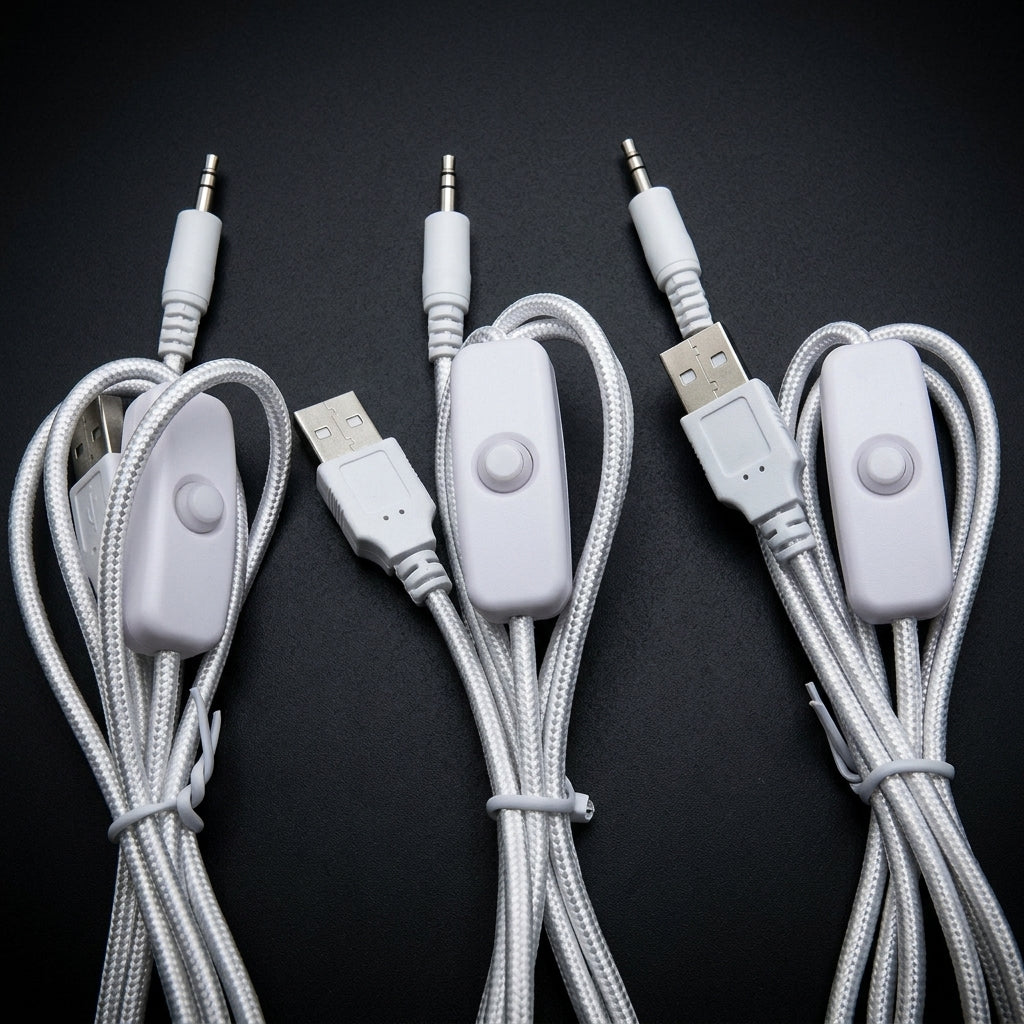 LED Lights and Desk Lamp USB Cable with Switch, Braided Nylon USB to DC Power Cable for DIY LED Project, White 1 Meter Power Cord, RoHS 5V 1A