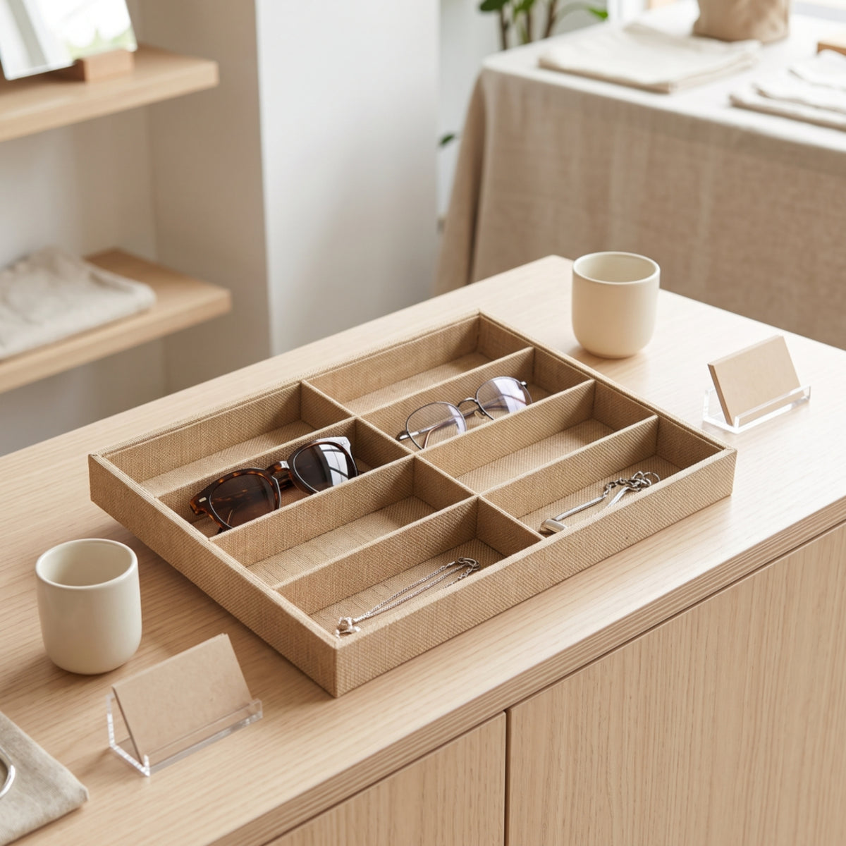 Eyeglasses Display Tray Open-Top Eyewear Tray with 8 Compartments Rigid Sunglasses Organizer for Retailers, Collectors, Countertop, Wardrobe