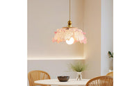 French Design Pink Floral Hanging Light High Color Rendering Flower Suspended Light Adjustable Height Indoor Lighting Gold Finish for Bedroom