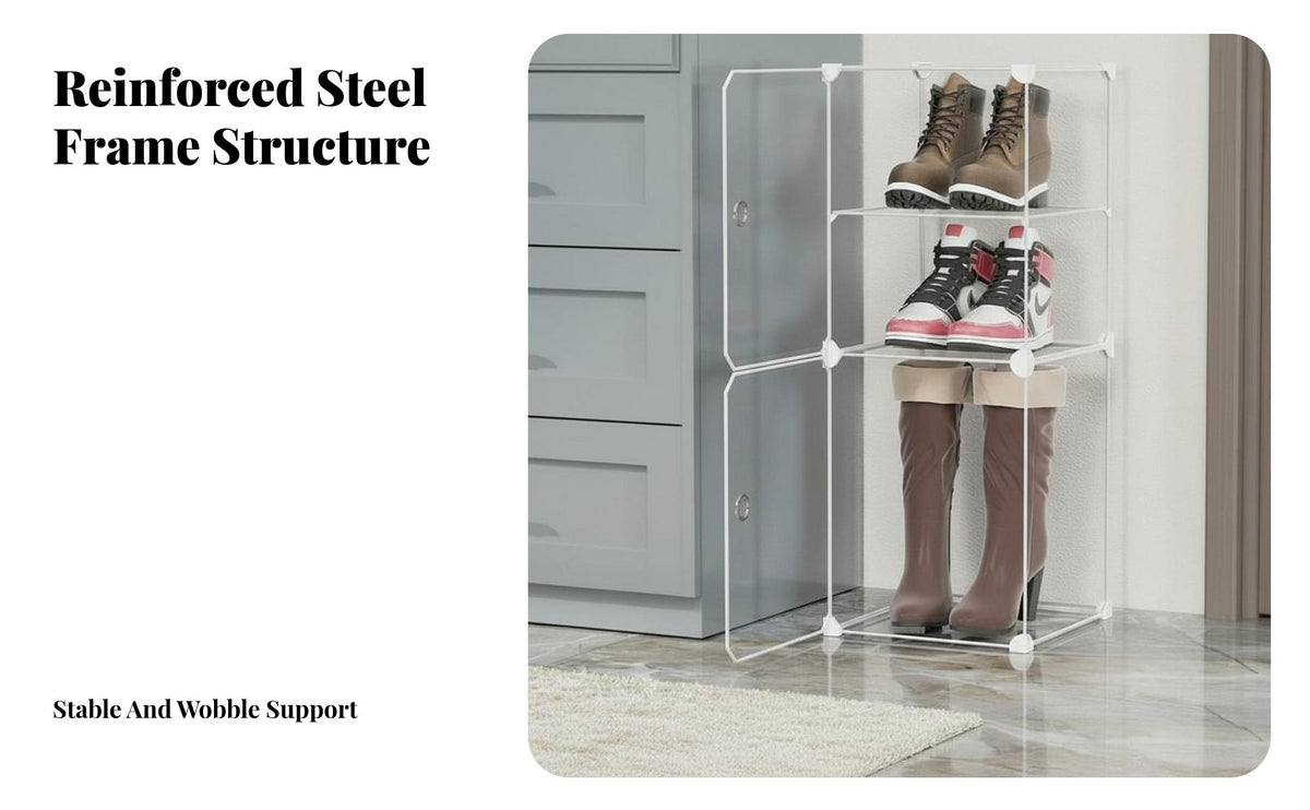 Space Saving Boot Storage Cabinet Large Capacity Modular Shoe Rack Sturdy Frame Stackable Shoe Box Easy Assembly for Home Organizers, Homeowners, Entryway, Hallway, Bedroom, Dorm Room