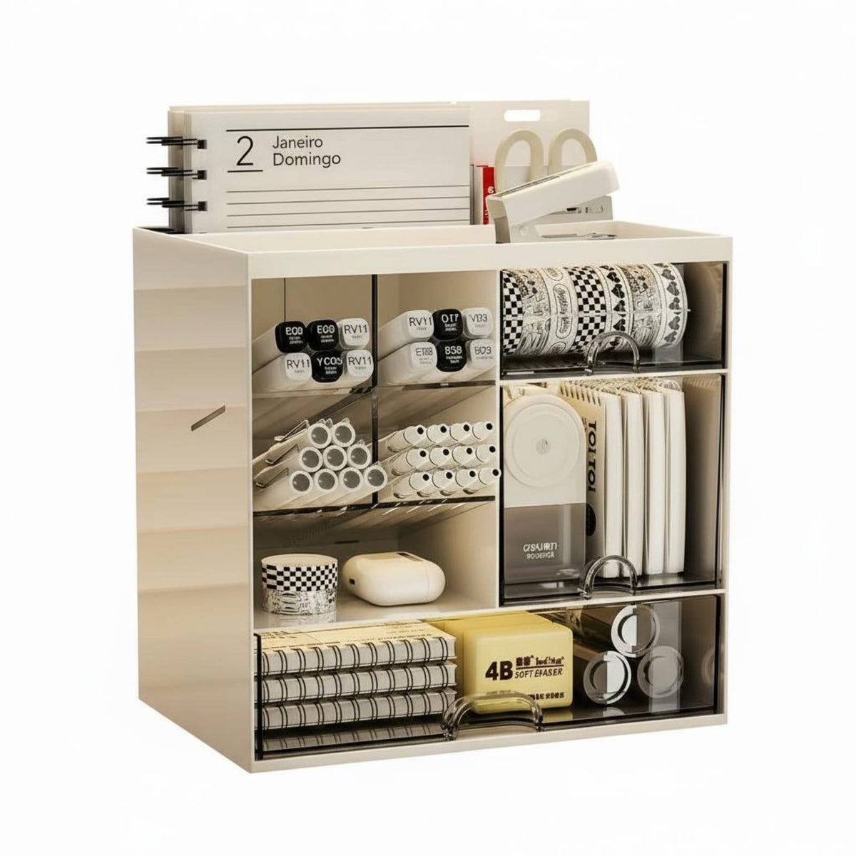 Multi-Compartment Book and Pen Holder Large Capacity for Study Room, Students