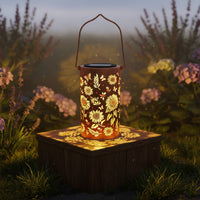 Waterproof Hollow Metal Projection Lantern Automatic On/deactivated Solar Powered Shadow Light Bronze Finish Outdoor Lighting for Pathway