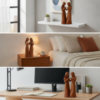 Resin Figurine with Wood-Grain Finish Heart-Shaped Tabletop Ornament Sculpture Carved Statue Smooth for Couples, Shelf