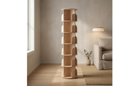 Wooden Rotating Bookshelf Floor Standing Bookcase Unit Curved Panels Round Swivel Book Shelf