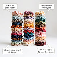 30 Pack Satin Scrunchies for Women, Solid Color Hair Scrunchie Set for Ponytails and Buns, Soft Elastic Ties for Girls 6cm