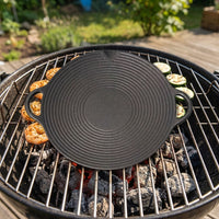 Frying Pan for Induction Hob and Gas Hob, Pre-Seasoned Cast Iron Skillet with Loop Handles, Round Grill Pan and Griddle
