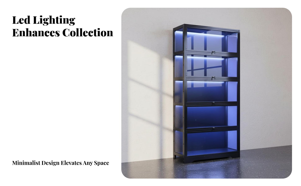 Multi-Tier Storage Showcase with Lock Built-in Ing Acrylic Collectible Cabinet Lockable Door Lighted Figure Display Case for Hobbyists, Study