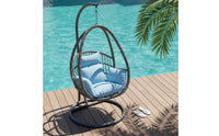 Hanging Basket Chair with Stand Cushioned Hanging Chair with Stand Indoor Outdoor Furniture for Adults, Balcony, Living Room, Reading Corner