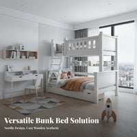 Solid Wood Kids Bunk Bed Space Saving Solid Wood Bunk Bed High Guardrails Bedroom Furniture for Children, Siblings, Small Apartment, Guest Room