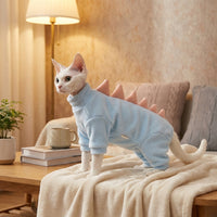 Dinosaur Cat Jumpsuit with Four-Legged Design, Particle Fleece Four-Legged Cat Outfit