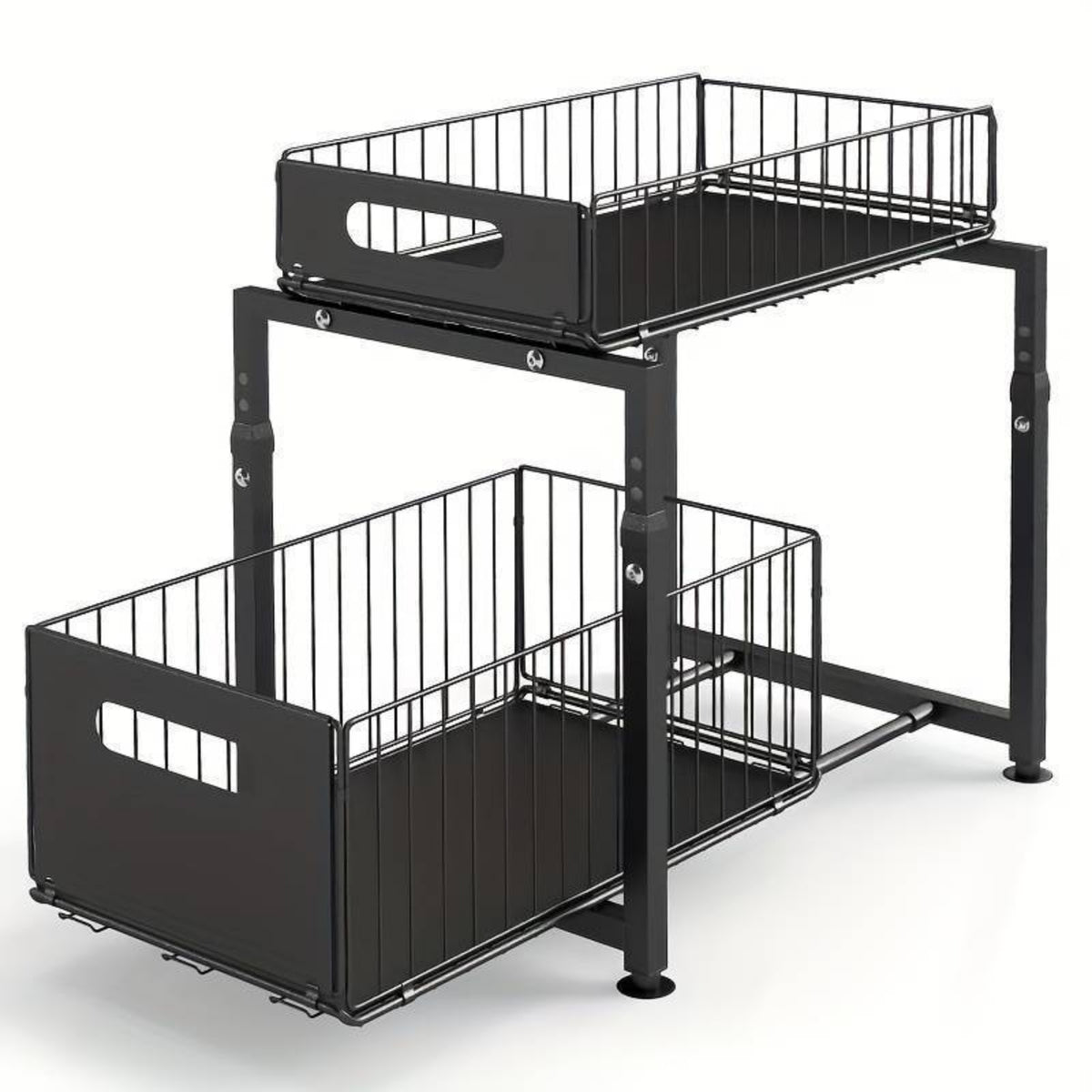 Metal Cabinet Organizer with Pull-out Baskets Heavy-Duty Sliding Cabinet Basket Rack Smooth Under Sink Organizer