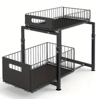 Metal Cabinet Organizer with Pull-out Baskets Heavy-Duty Sliding Cabinet Basket Rack Smooth Under Sink Organizer