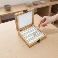 Natural Bamboo Storage Box with Latch Divided Bamboo Box with Lid Hinged Compartment Organizer Compact for Artists, Desktop