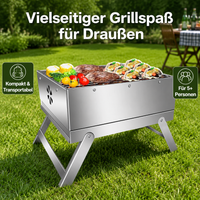 Portable Charcoal Grill Pizza Oven, Stainless Steel Grill with Pizza Attachment, Foldable for Camping & Garden, 25x31cm