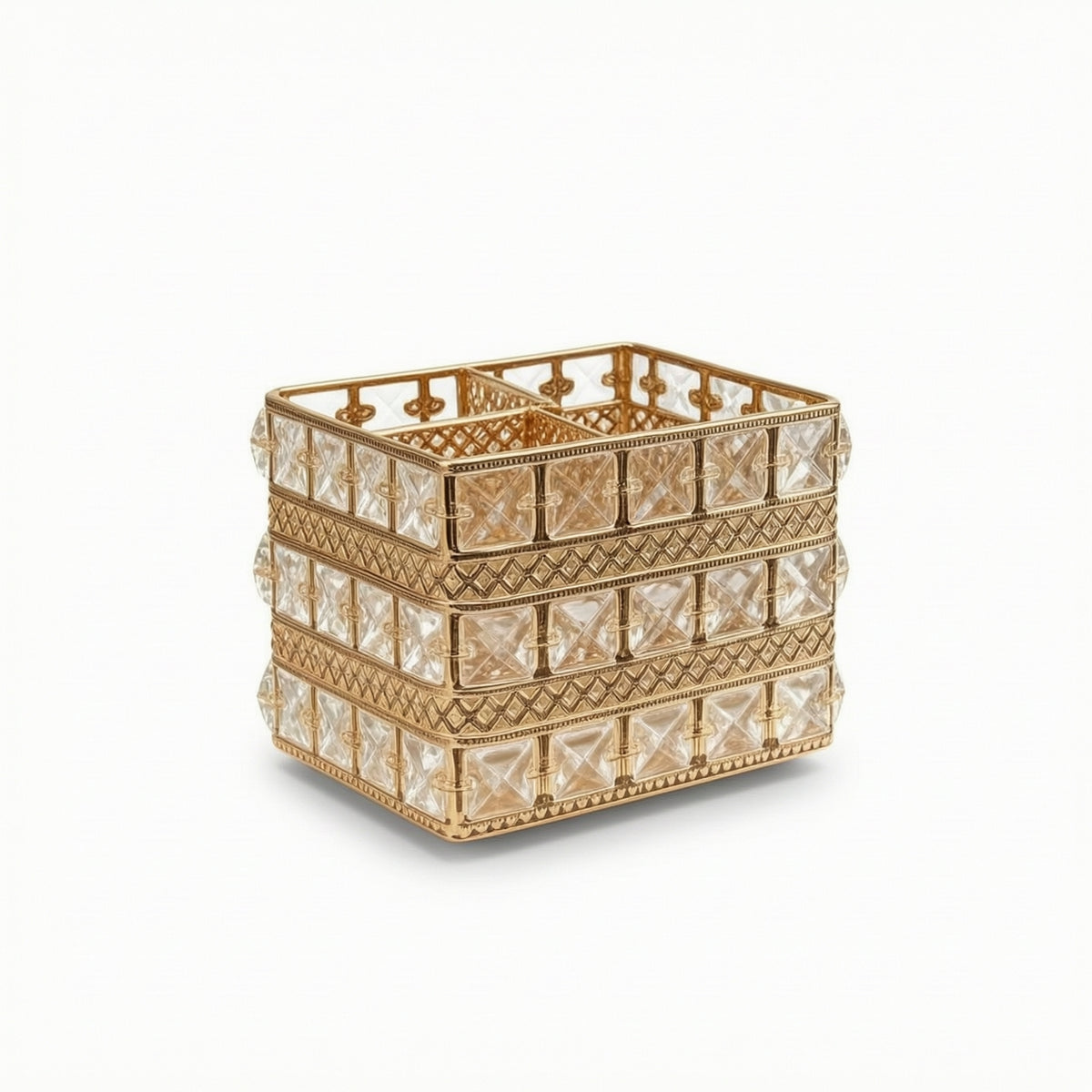Gold Makeup Brush Holder Square Pen Holder Opentabletop Organizer with Metal Frame Elegant for Vanity