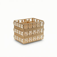 Gold Makeup Brush Holder Square Pen Holder Opentabletop Organizer with Metal Frame Elegant for Vanity