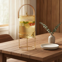 Transparent Glass Beverage Dispenser with Stand Cold-Use Ribbed Glass Dispenser with Lid Sturdy Food-Grade for Gatherings