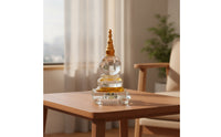 Gold-Toned Stupa with Led Base Translucent Crystal Stupa Glossy for Buddhists, Practitioners, Home Shrines, Meditation Corners, Temples