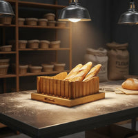 Stable Cutting Slots Bamboo Bread Cutter Easy to Clean Bread Slicing Board with Tray Space Saving Bamboo Toast Cutter for Home, Commercial