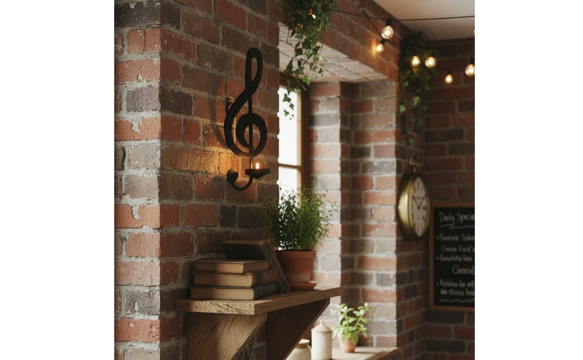 Music Note Candle Holder Romantic Atmosphere Wrought Iron Wall Hanging Housewarming Gift High-Pitched Clef Wall Sconce for Hallway