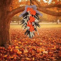 Skeleton Wreath Black Wreath with Bow Door Hanging Decoration Easy to Hang Skeleton Hanging Decor Lightweight for Porch